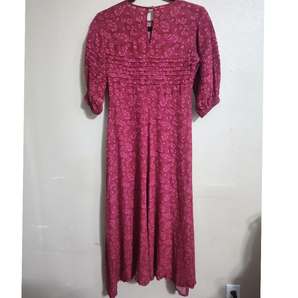 Fp Romantic Pink Floral Midi Dress Cottagecore Boho Smocked Waist Size 4 - Picture 3 of 7